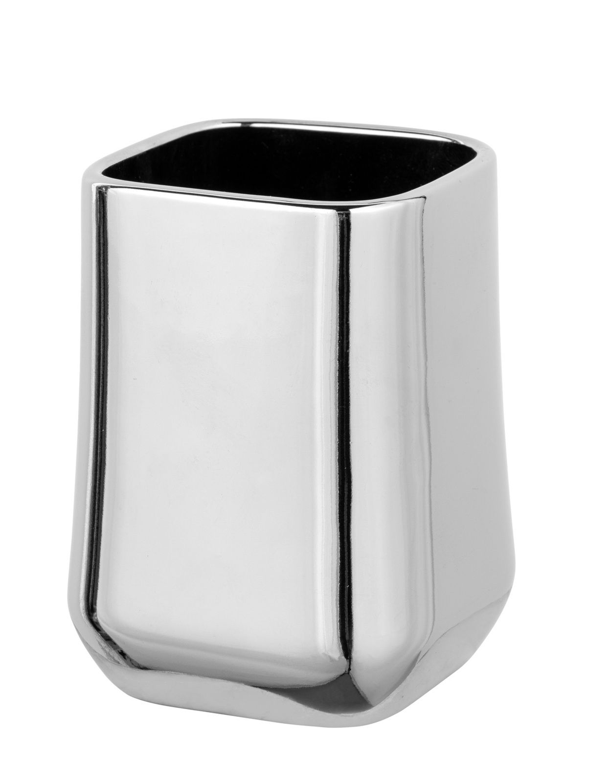 Schöner Wohnen Zahnputzbecher ADINE Keramik Zahnputzbecher Adine in glänzendem Silber, perspektivisch von vorne fotografiert.