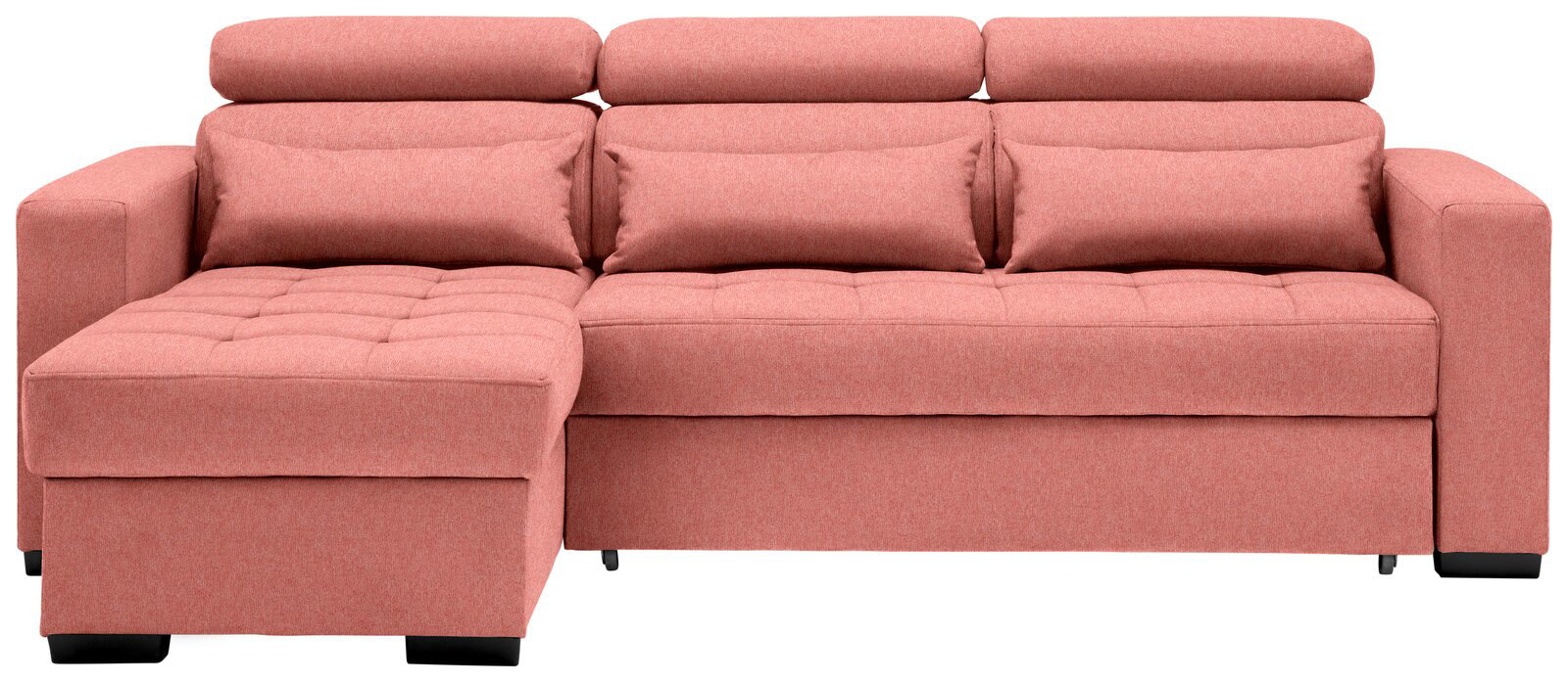 Rote Ecksofa mit verstellbaren Kopfstützen und Kissen, Vorderansicht