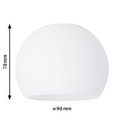Witte, halfronde decoratieve kap met afmetingen van 70 mm hoogte en 90 mm diameter, gezien vanaf de zijkant.