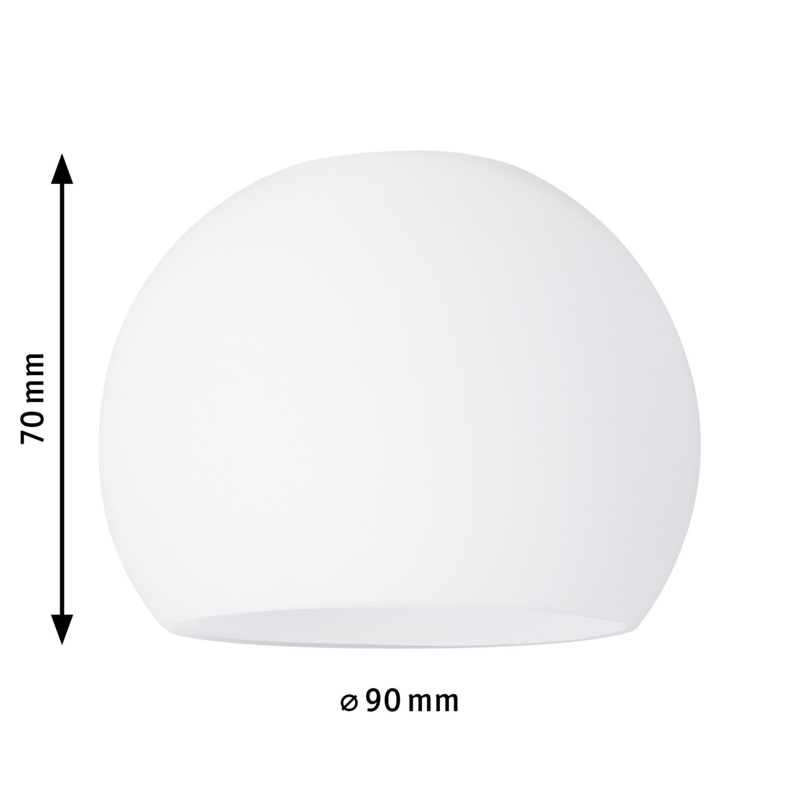 Witte, halfronde decoratieve kap met afmetingen van 70 mm hoogte en 90 mm diameter, gezien vanaf de zijkant.
