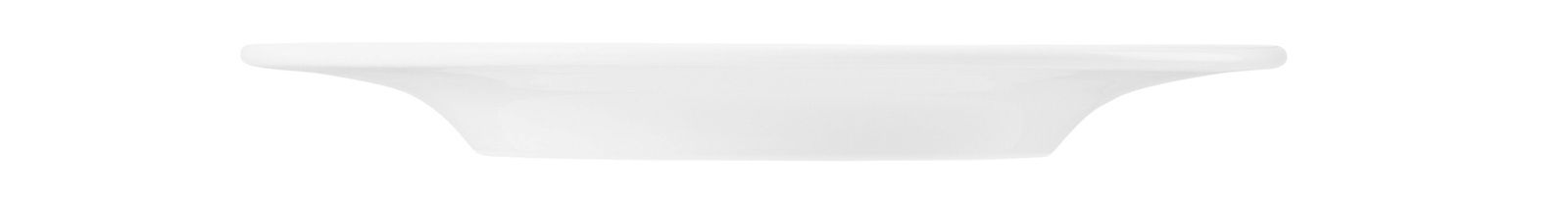 Seitliche Ansicht einer weißen Kombi-Untertasse Beat von Seltmann Weiden, 13,5 cm Durchmesser.