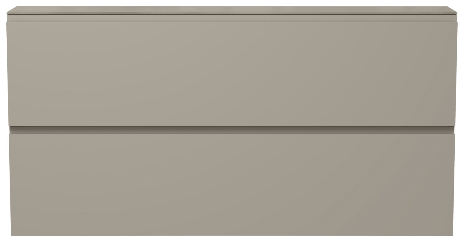 Frontansicht eines XL-Hängeschuhschranks in grauer Farbe mit zwei Klappen.