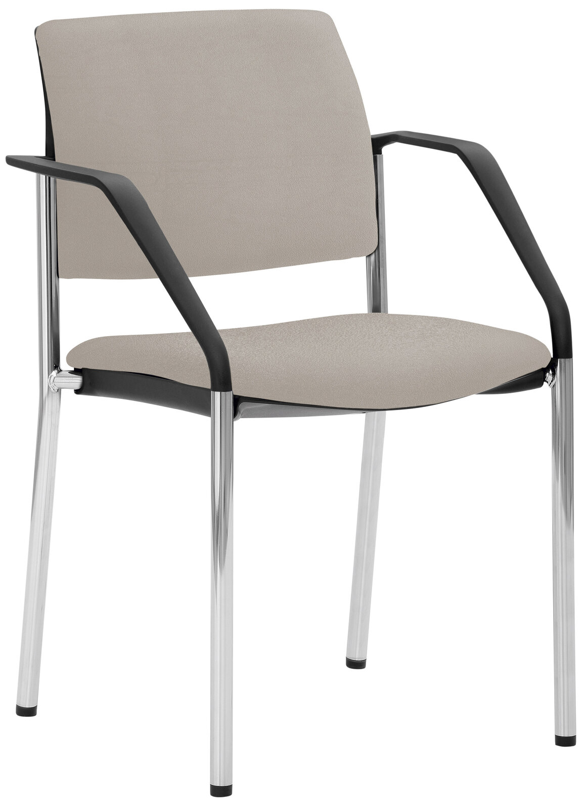 Venda Stapelstuhl MY PLANO Moderner Stapelstuhl mit grauem Sitz und Rückenlehne, schwarzem Rahmen und verchromten Beinen, seitliche Perspektive