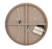 Achterkant van een ronde led-plafondlamp met zichtbare kabels en elektrische onderdelen.