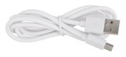 Weißes USB-Kabel mit USB-A- und USB-C-Stecker, von oben gesehen