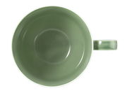 Grüne Milchkaffeetasse mit Henkel, von oben betrachtet