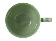 Grüne Milchkaffeetasse mit Henkel, von oben betrachtet