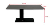 Moderner Couchtisch in Schwarz mit rechteckiger Tischplatte, Seitenansicht, Maße: 110cm x 59cm x 47cm