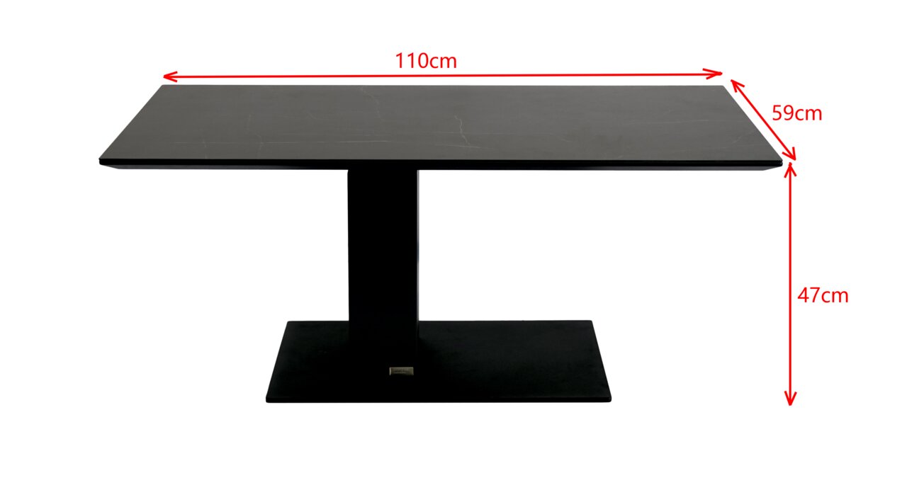 Moderne salontafel in zwart met rechthoekig tafelblad, zijaanzicht, afmetingen: 110 cm x 59 cm x 47 cm