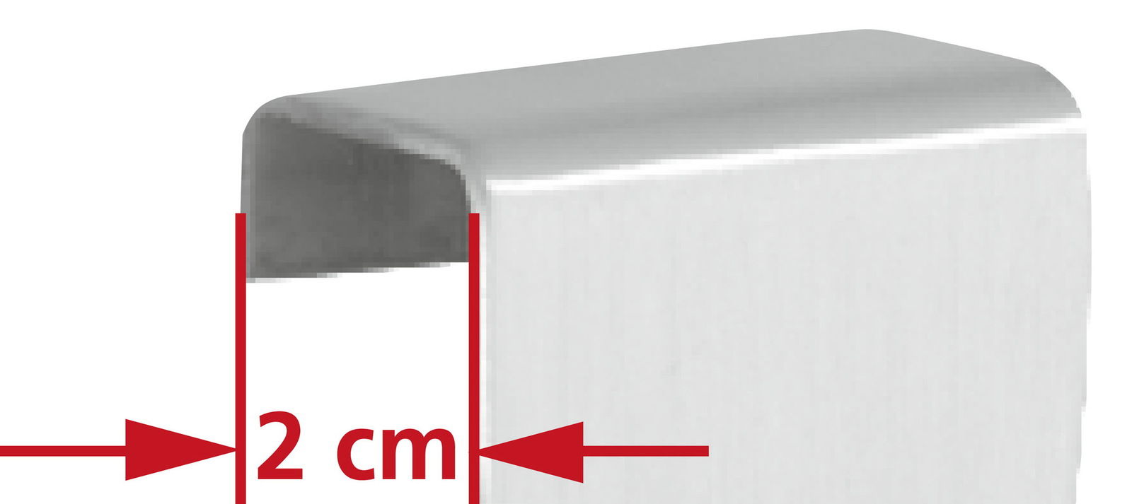 Nahaufnahme einer Edelstahl Türgarderobe Rondo mit einer Breite von 2 cm, seitliche Perspektive.