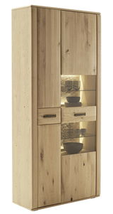 Holz-Kombivitrine mit Glaseinsatz und Beleuchtung, seitliche Perspektive