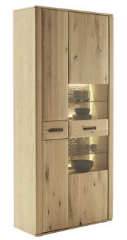 Holz-Kombivitrine mit Glaseinsatz und Beleuchtung, seitliche Perspektive