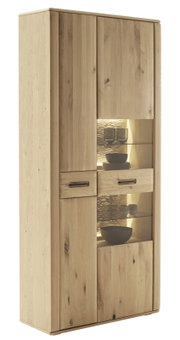 Holz-Kombivitrine mit Glaseinsatz und Beleuchtung, seitliche Perspektive