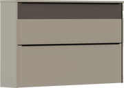 Moderner Hängeschuhschrank in Beige mit zwei Klappen, seitliche Perspektive