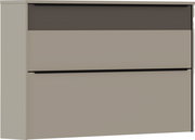 Moderner Hängeschuhschrank in Beige mit zwei Klappen, seitliche Perspektive