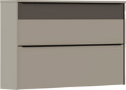 Moderner Hängeschuhschrank in Beige mit zwei Klappen, seitliche Perspektive