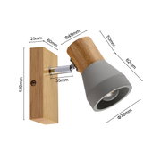 Moderner Strahler mit Holz- und Metallelementen, seitliche Perspektive