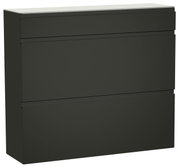 Moderner Hängeschuhschrank LECCO in dunklem Design, frontal abgebildet mit drei Schubladen.