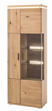Kombi-Vitrine aus Holz mit Glaseinsatz und Beleuchtung, Frontalansicht
