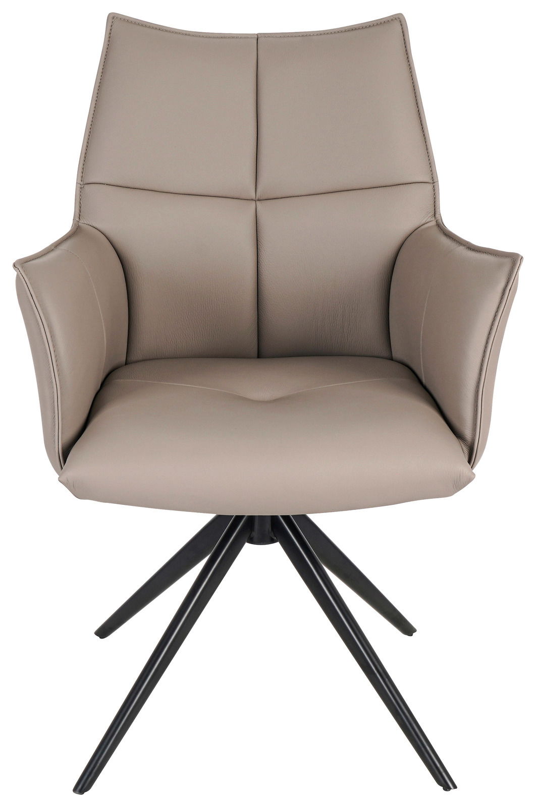 Moderner Armlehnstuhl MIAMI in Beige mit schwarzem Metallgestell, Frontalansicht