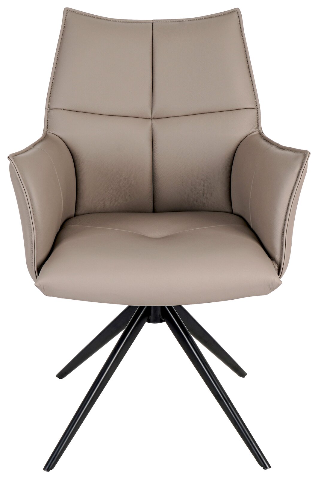 Moderner Armlehnstuhl MIAMI in Beige mit schwarzem Metallgestell, Frontalansicht