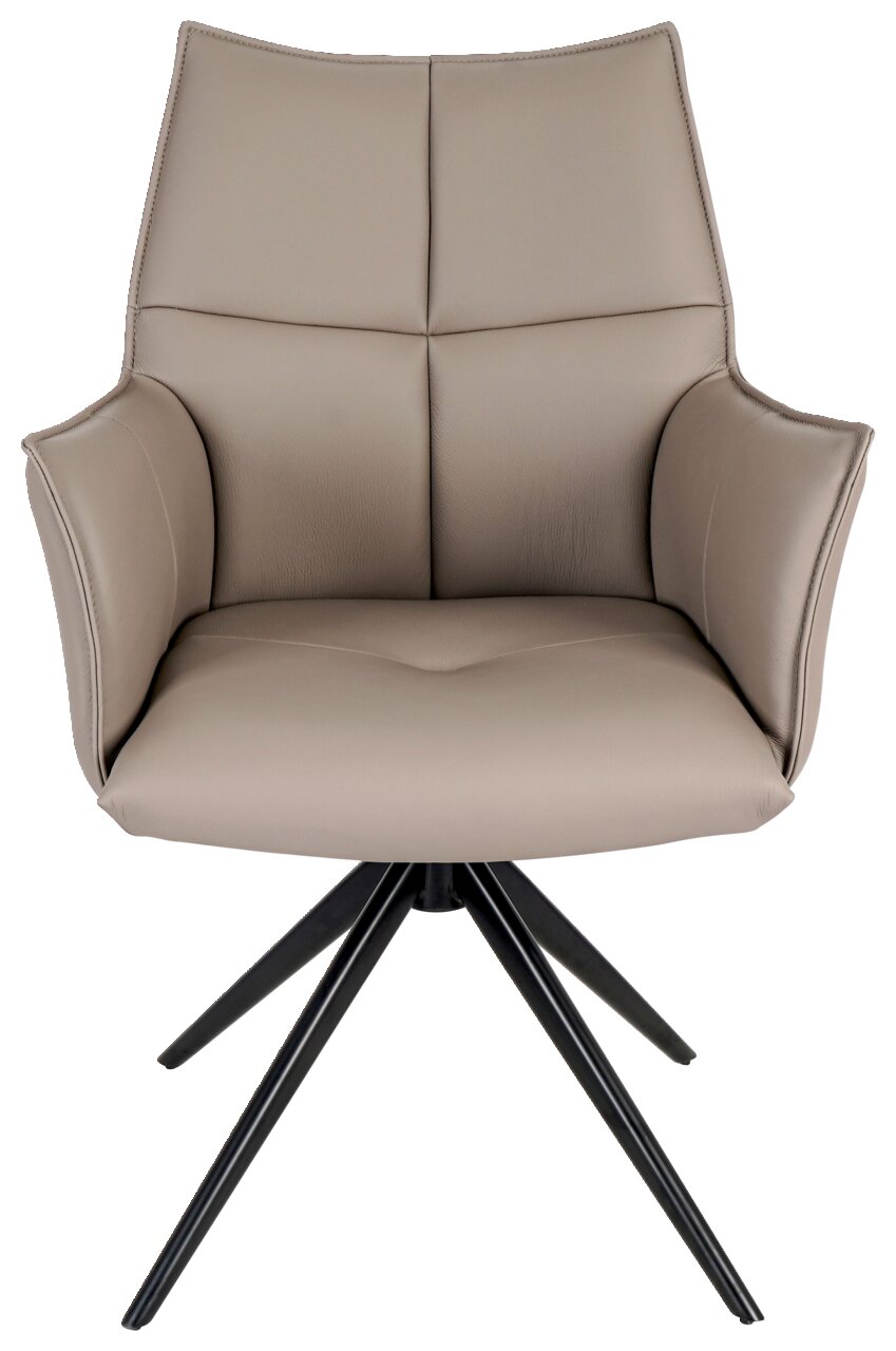 Moderner Armlehnstuhl MIAMI in Beige mit schwarzem Metallgestell, Frontalansicht