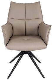 Moderner Armlehnstuhl MIAMI in Beige mit schwarzem Metallgestell, Frontalansicht