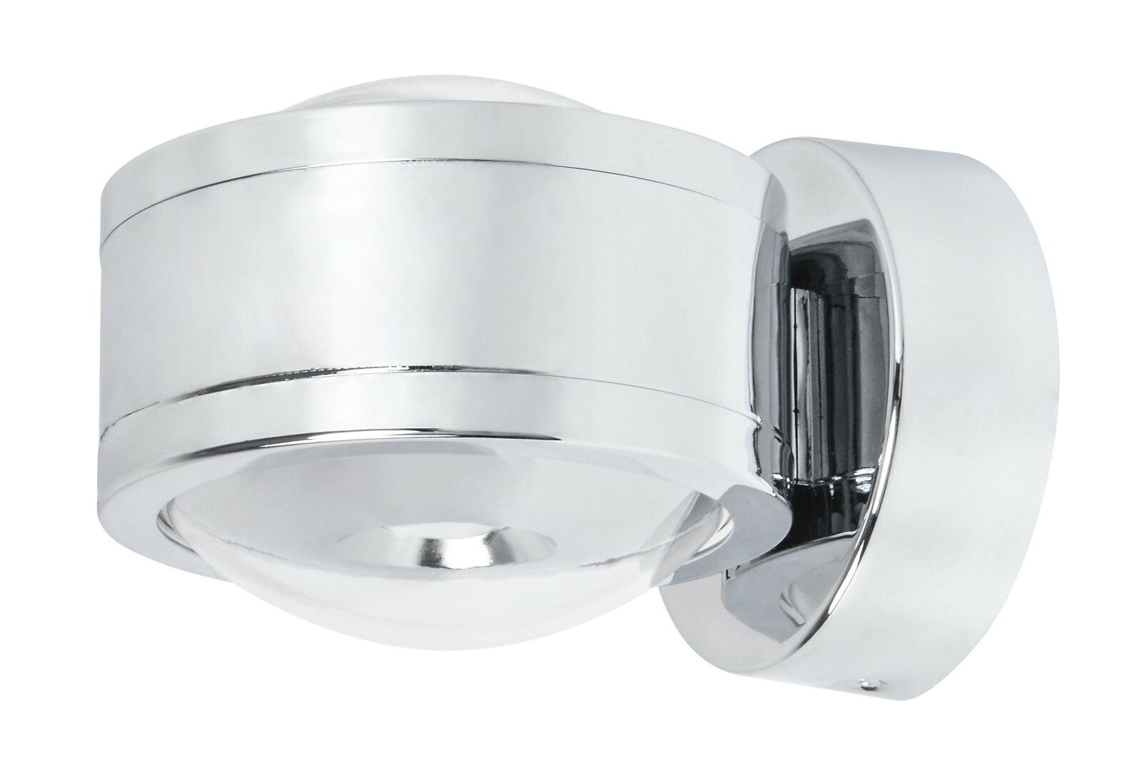 Megatron LED-Wandleuchte DUE PUNTO - UP & DOWN Moderne LED-Wandleuchte DUE PUNTO in Chromoptik, seitliche Perspektive