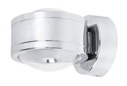 Moderne LED-Wandleuchte DUE PUNTO in Chromoptik, seitliche Perspektive
