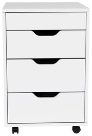 Weißer Rollcontainer mit vier Schubladen, frontal betrachtet