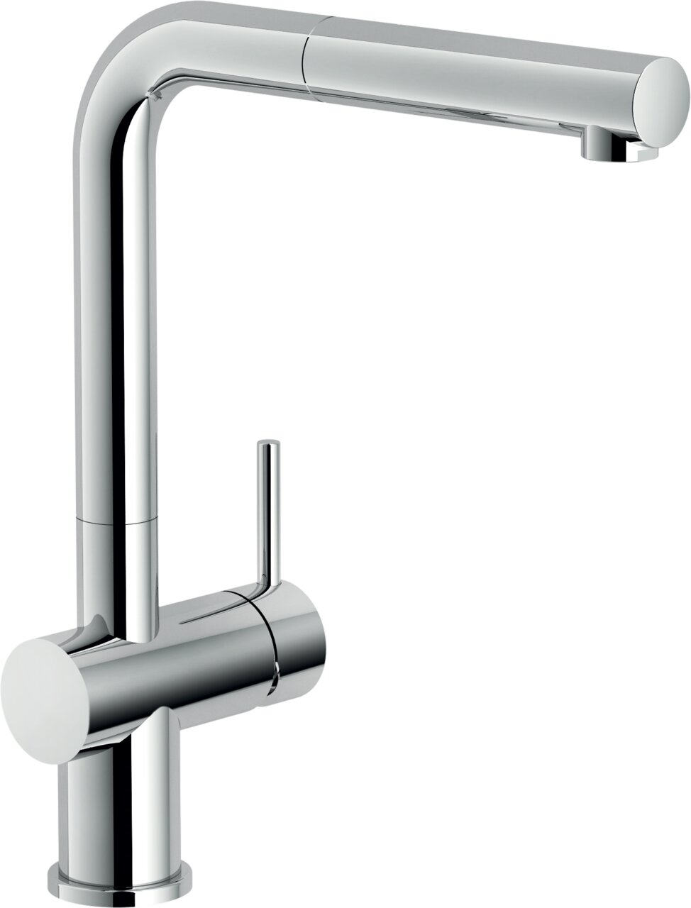 Moderne verchromte Küchenarmatur mit seitlichem Hebel, seitliche Perspektive