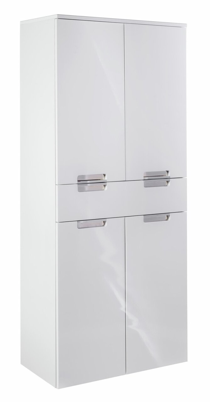 Zurbrüggen Hochschrank 65 cm MARS Weißer Hochschrank mit vier Türen und modernen Griffen, seitliche Perspektive