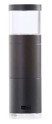 Muskatmühle in zylindrischer Form, schwarz und transparent, frontal abgebildet