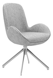 Grauer Armlehnstuhl mit modernem Design und Metallgestell, seitliche Perspektive