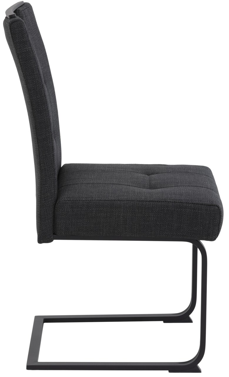 Z2 Schwingstuhl WIEN Seitenansicht eines modernen Schwingstuhls mit schwarzem Stoffbezug und Metallgestell.