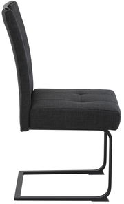 Seitenansicht eines modernen Schwingstuhls mit schwarzem Stoffbezug und Metallgestell.