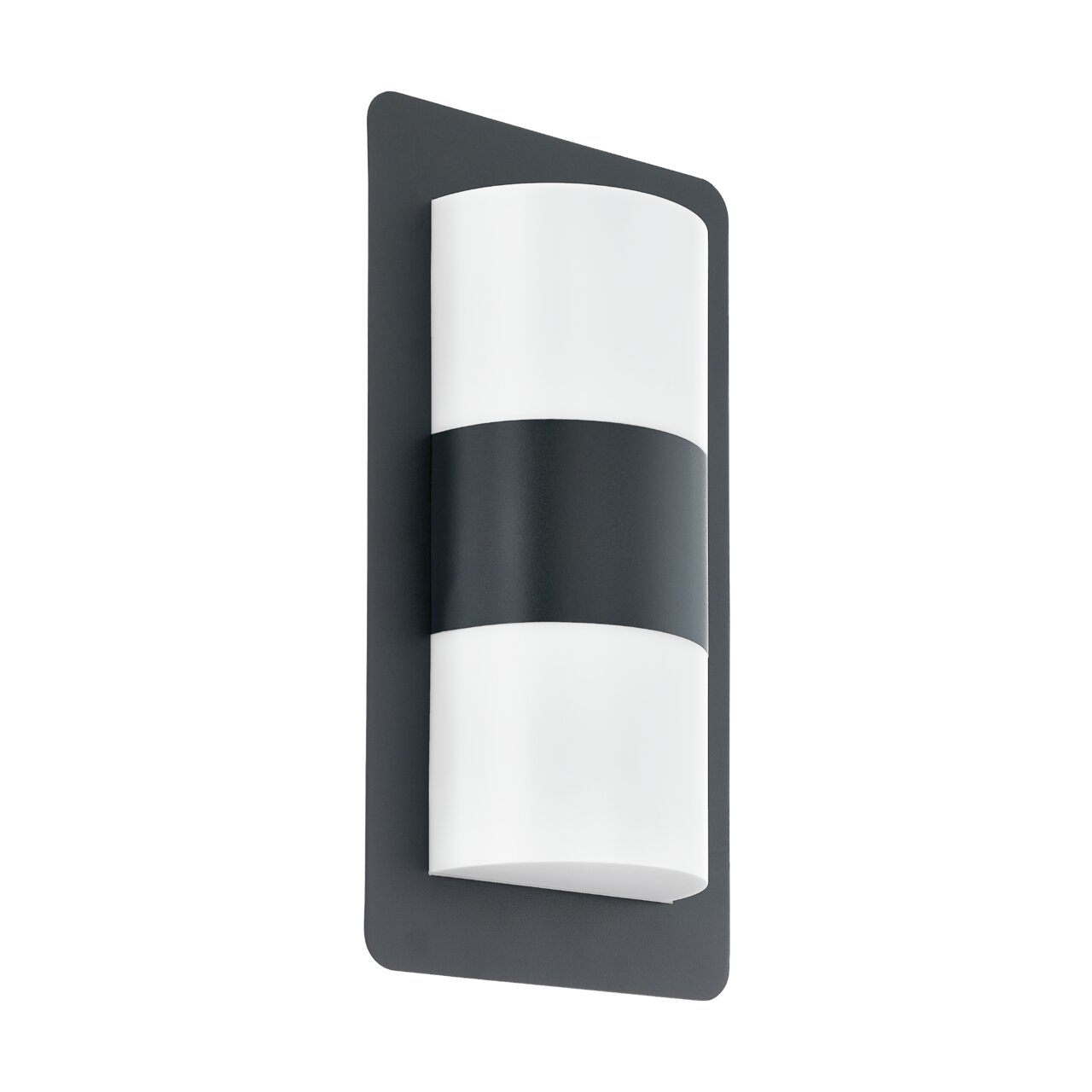 Moderne wandlamp 'CISTIERNA' in zijaanzicht, uitgevoerd in zwart en wit.