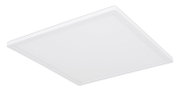 Flaches quadratisches LED-Panel in Weiß mit opaler Abdeckung, in schräger Perspektive von unten/seitlich freigestellt auf weißem Hintergrund