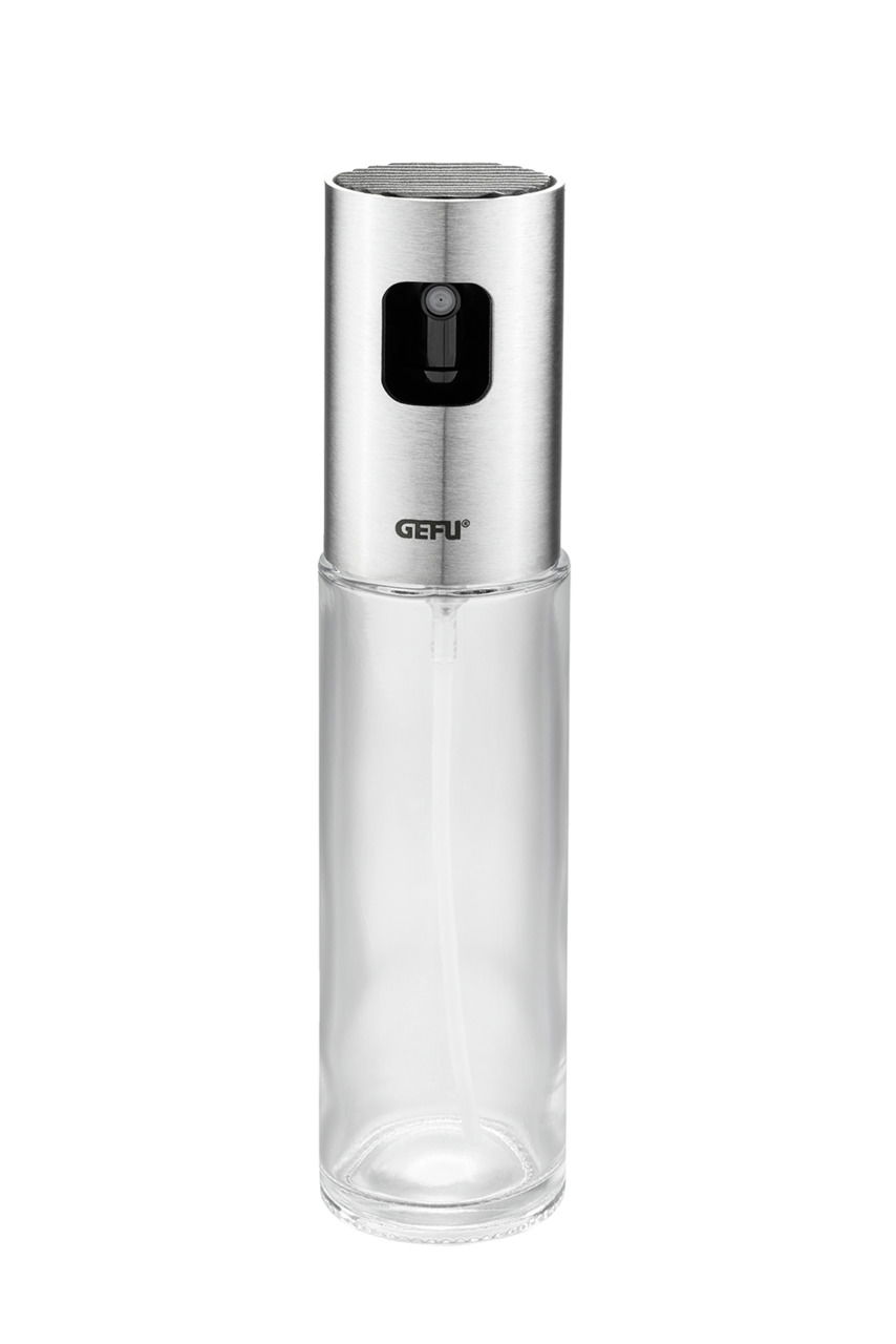 Essig-Öl-Sprüher NEVA aus Glas und Edelstahl, frontal abgebildet