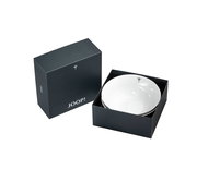 Set aus zwei dunkelgrauen Schalen, 16 cm, in einer eleganten schwarzen Verpackung mit sichtbarem Markenlogo, Perspektive von oben.