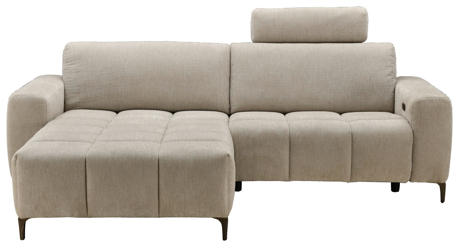Beige Ecksofa mit verstellbarer Kopfstütze, Vorderansicht