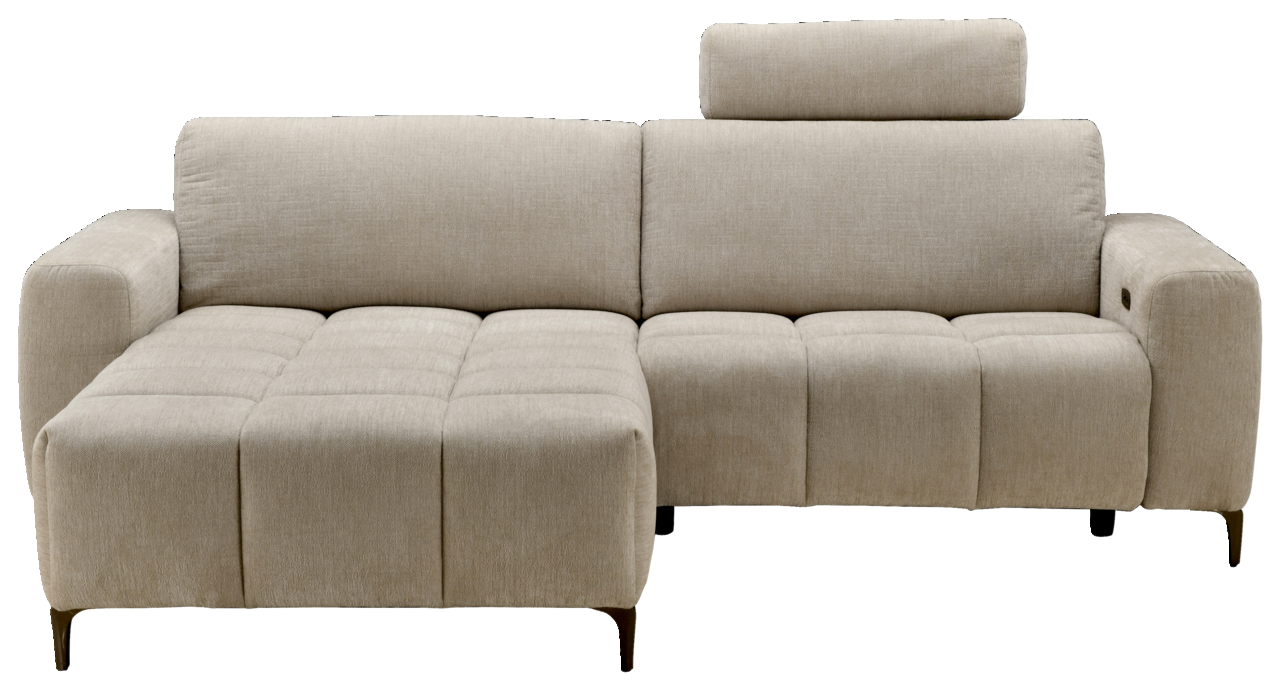 Beige Ecksofa mit verstellbarer Kopfstütze, Vorderansicht