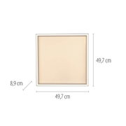 Vierkante plafondlamp Q-MAGONG in vooraanzicht, met afmetingen 49,7 cm x 49,7 cm x 8,9 cm.
