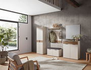 Moderner Schuhschrank in einem stilvollen Eingangsbereich, seitliche Perspektive