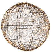 Kugel aus schwarzem Draht mit warmweißen Micro-LEDs, seitliche Perspektive