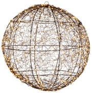 Kugel aus schwarzem Draht mit warmweißen Micro-LEDs, seitliche Perspektive