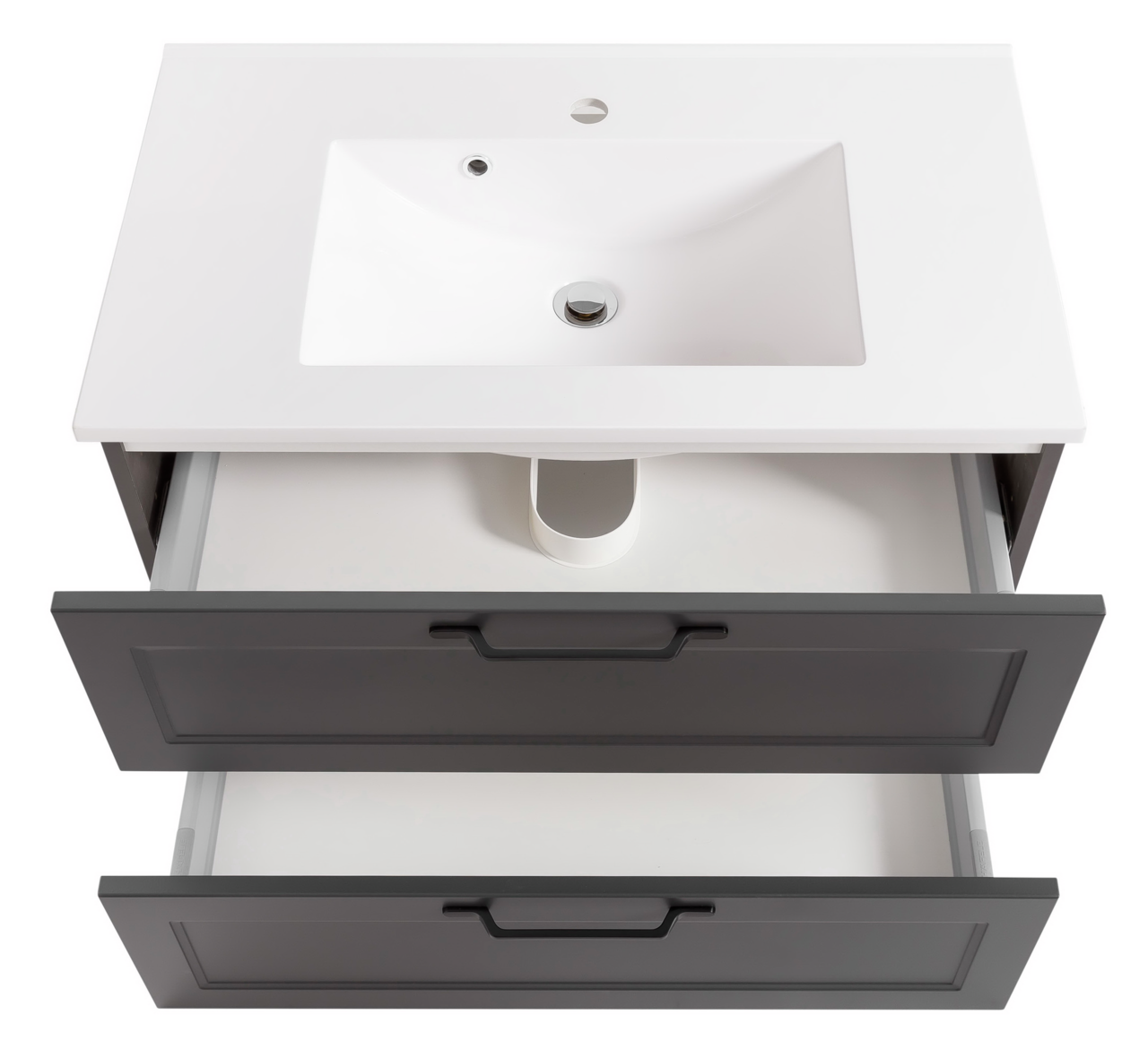 Waschtisch-Set mit zwei offenen Schubladen, Ansicht von oben