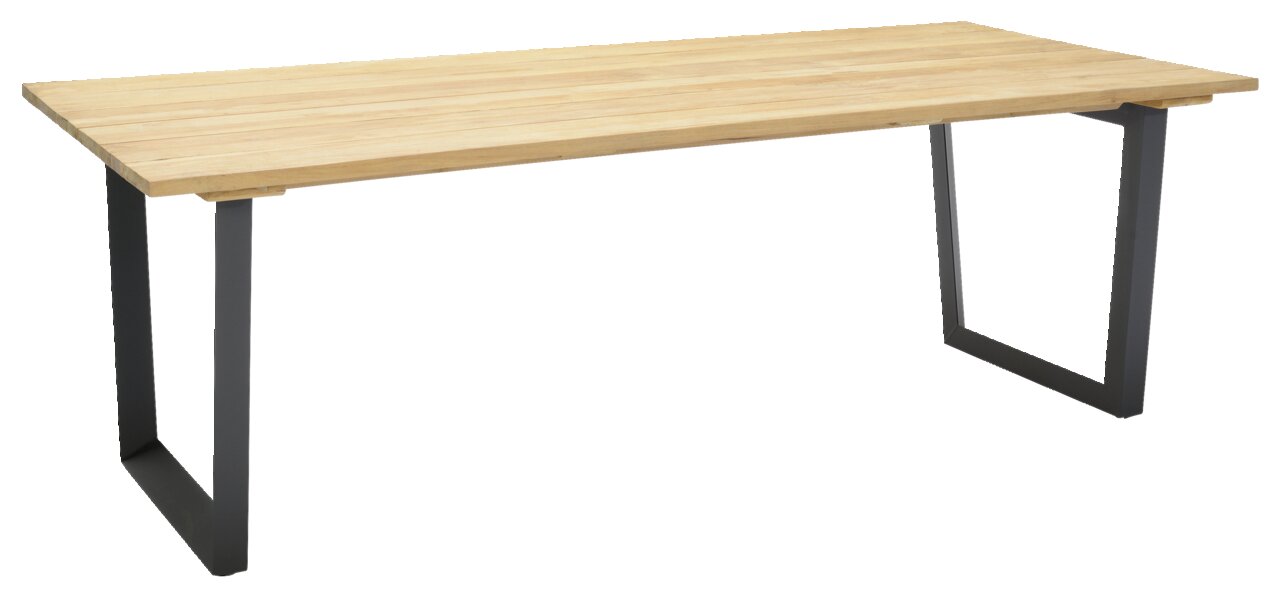 Amatio Tuintafel JIMMY Moderner Gartentisch mit Holzplatte und Metallbeinen, seitliche Perspektive