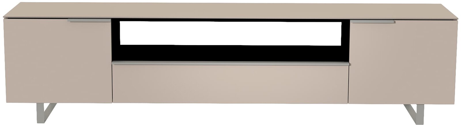 Moderano XL TV-Lowboard BORMIO Frontansicht eines modernen XL TV-Lowboards in Beige mit zwei Türen und einem offenen Fach.