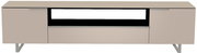 Frontansicht eines modernen XL TV-Lowboards in Beige mit zwei Türen und einem offenen Fach.